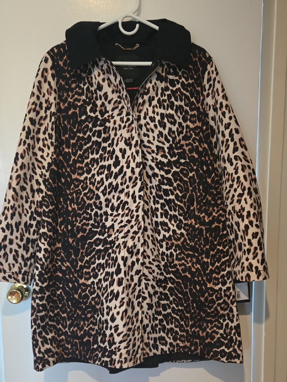kate spade Leopard Print Trench Coat in Black & Tan